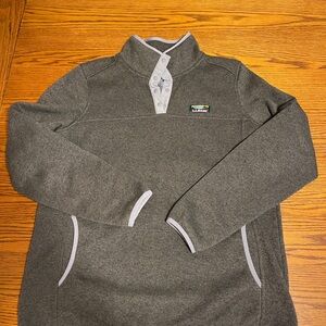 L.L. Bean Womens Sweater Fleece pullover- forest green with grey trim